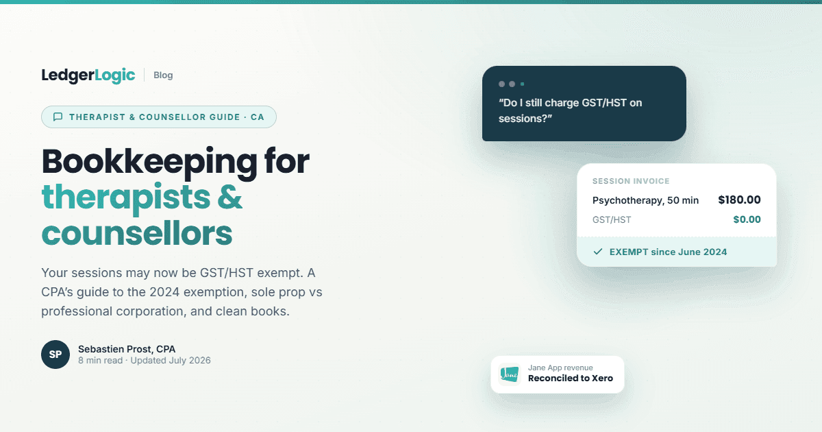 Bookkeeping for Therapists & Counsellors in Canada (CPA)
