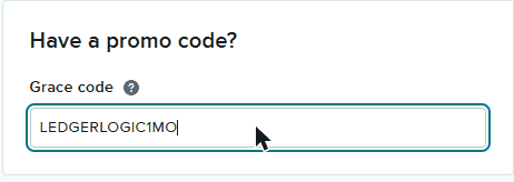 Jane App Sign Up Step 1 "Have a promo code?" box with the Grace code field